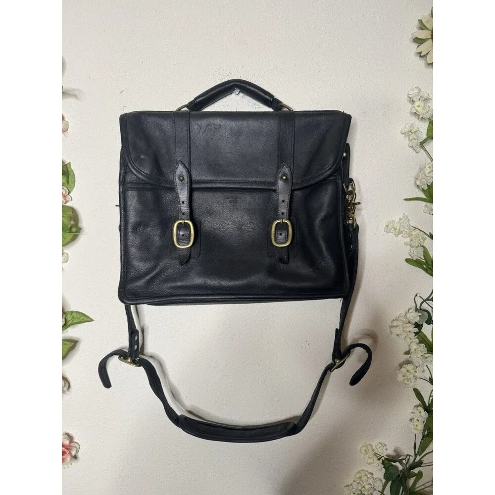 Woods Leather Office Bag Briefcase Black Shoulder Strap Travel